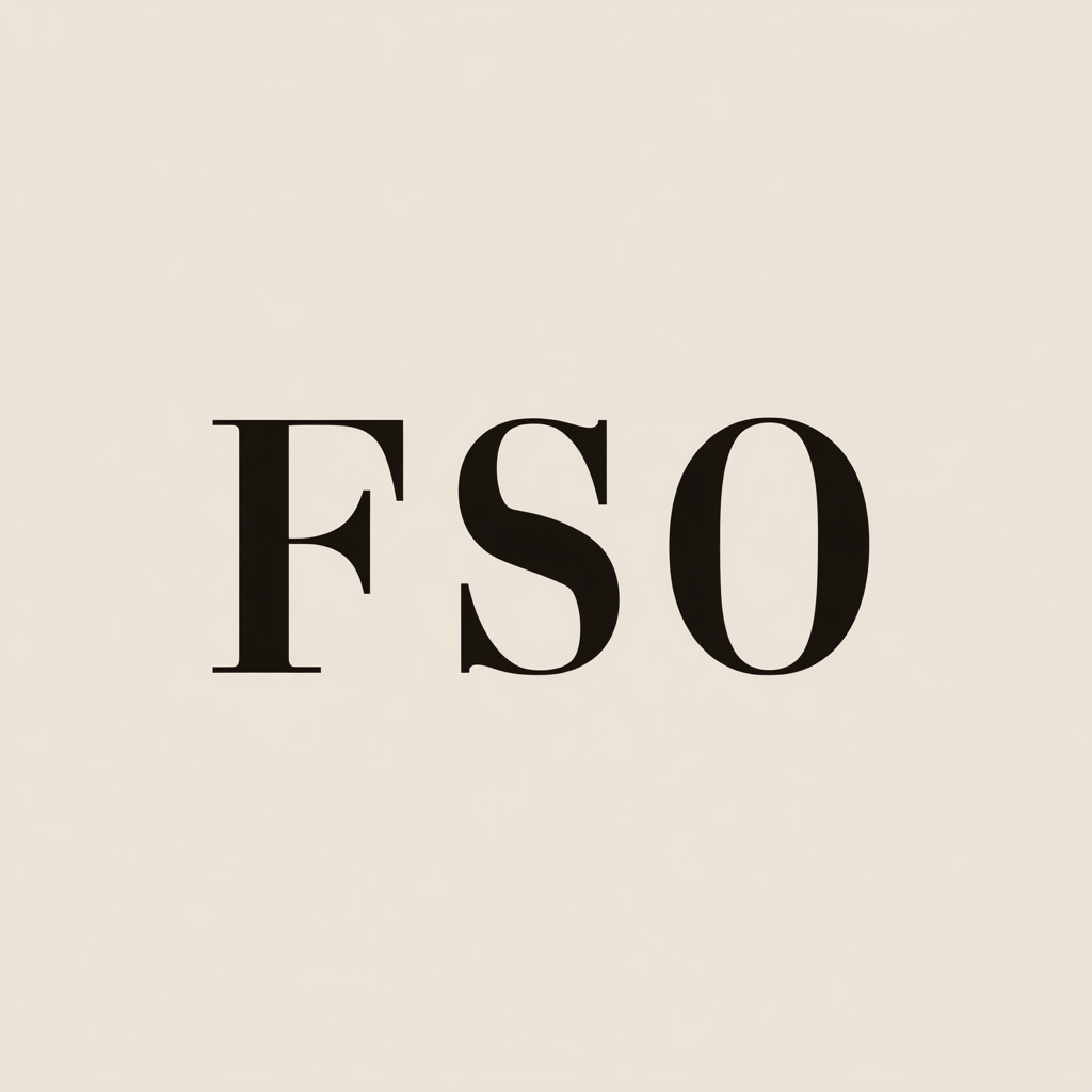 FSO logo in bold black serif letters on a cream background